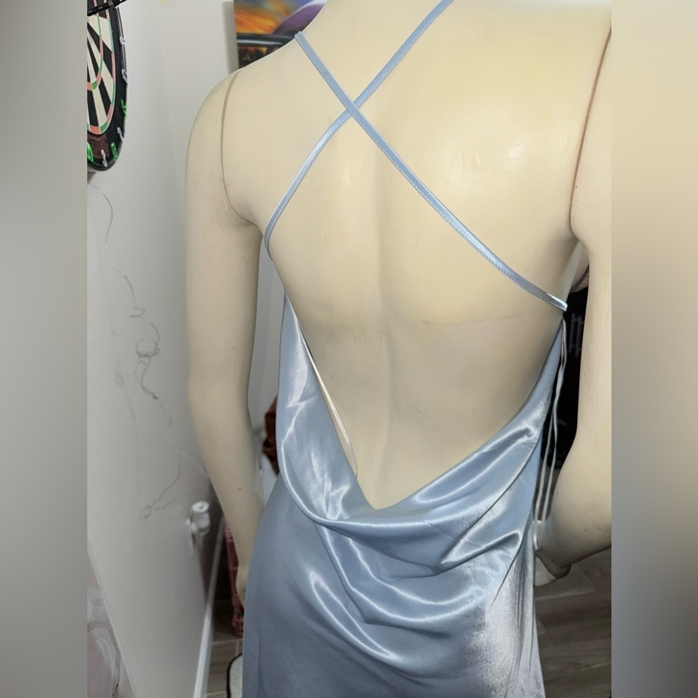 H&M Divided Satin Mini Slip Dress light blue Cowl Neck Backless Y2K Coquette L - Picture 8 of 11
